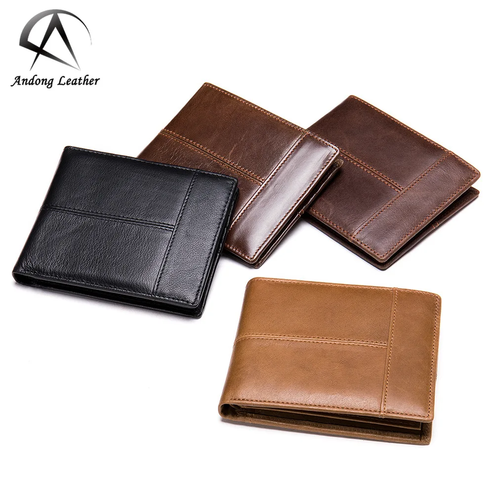 

Andong Leather Short Wallets for Men Real Genuine Cow Leather Card Holder RFID Block Retro Fashion Purse Wallet 8064