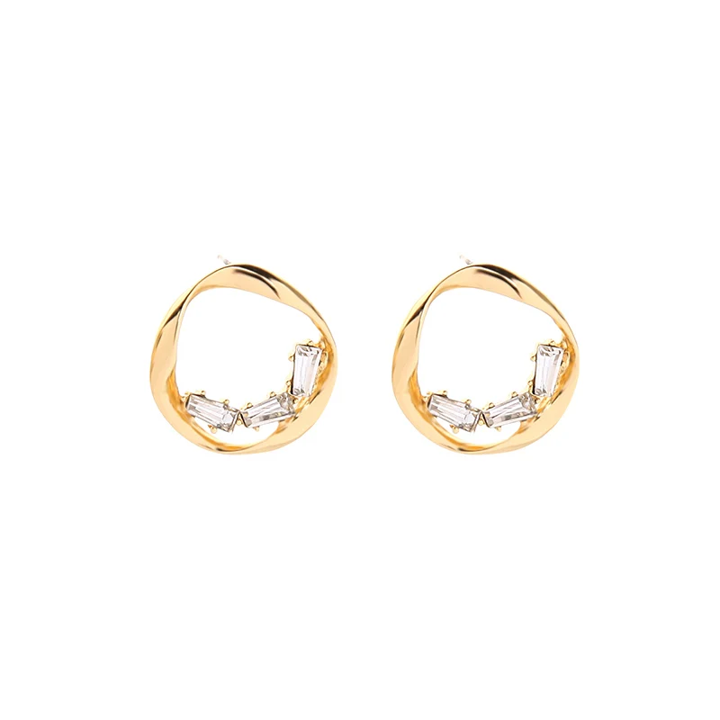 

e0405 New Creative Designs Minimalist Circle Crystal Rhinestone Jewelry Women Fashion Gold Twist Hoop Earrings