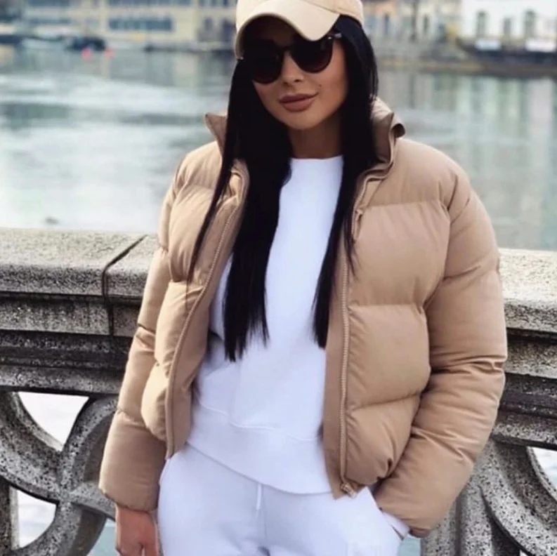 

2020 Winter Autumn Fashion Bubble Coat Solid Oversized Cropped Jacket Women Puffer Jacket Coat, Khaki, pink, red, gray, black, ginger, brown