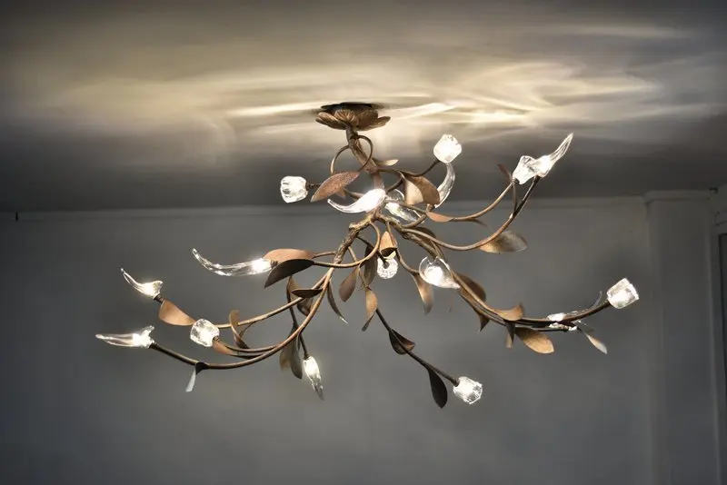 MEEROSEE Garlanded Ceiling Sprig Flowers Leaves Pendant Light Gold Copper Pendant Lights Lamps Garden Wedding Chandelier MD87008