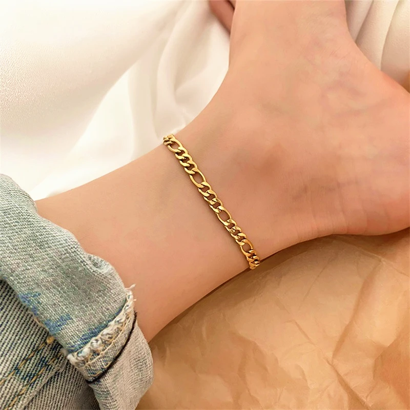 

Fashion Minimalist Figaro Chain Ankle Bracelet Tarnish Free 18K Gold Plated Stainless Steel Figaro Anklets Women