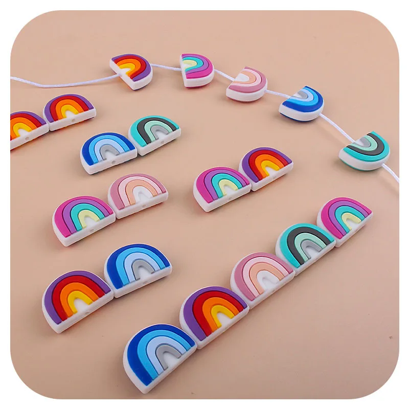 

New Design Silicone Rainbow Shape Beads Infant Teething Pacifier Chain Accessories