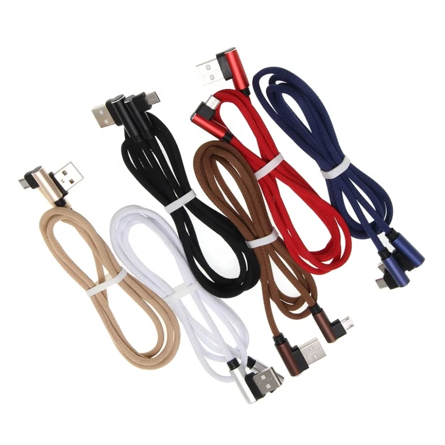 

90 Degree Micro USB Data Sync Fast Charging Cable 1M Eblow Nylon Mobile Phone Charging Cables For Android Smartphone, Black,white,brown,dark blue,khaki,red.