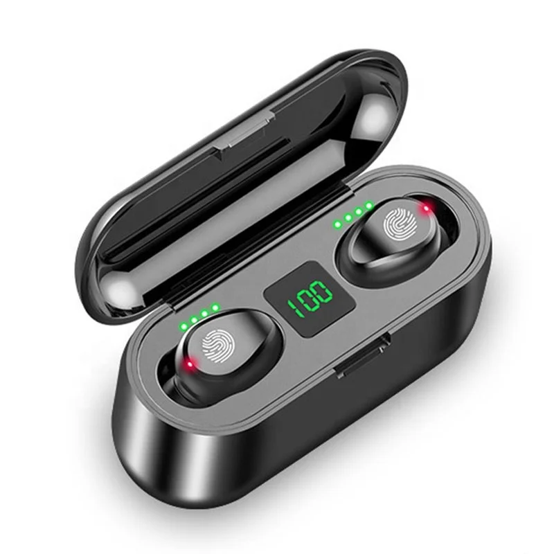 

2021 New Wireless Stereo Twins Earbuds F9 F9-5 With Power Bank Twin Earphone Private Label Ear Buds Protective Case