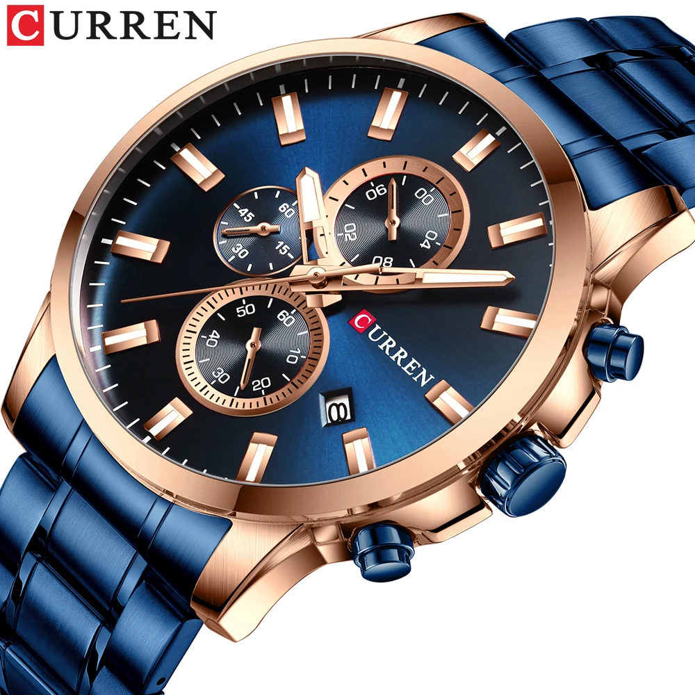 

CURREN 8348 Luxury brand sports quartz watches men watch with luminous hands chronograph auto date stainless steel wristwatch