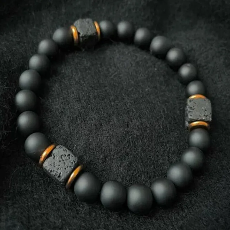 

Wholesale New Design 8mm Natural Agate Square Lava Beaded Bracelet For Men