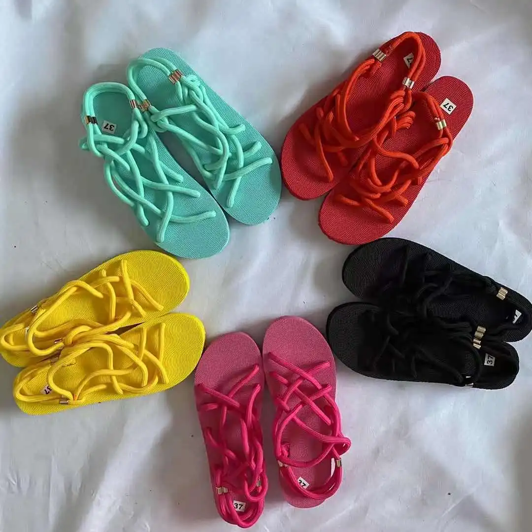 

Wholesale Luxury Summer Women Beach Flat Hemp Rope Sandal 2021 Pantufla Female Girl Lady sandalias