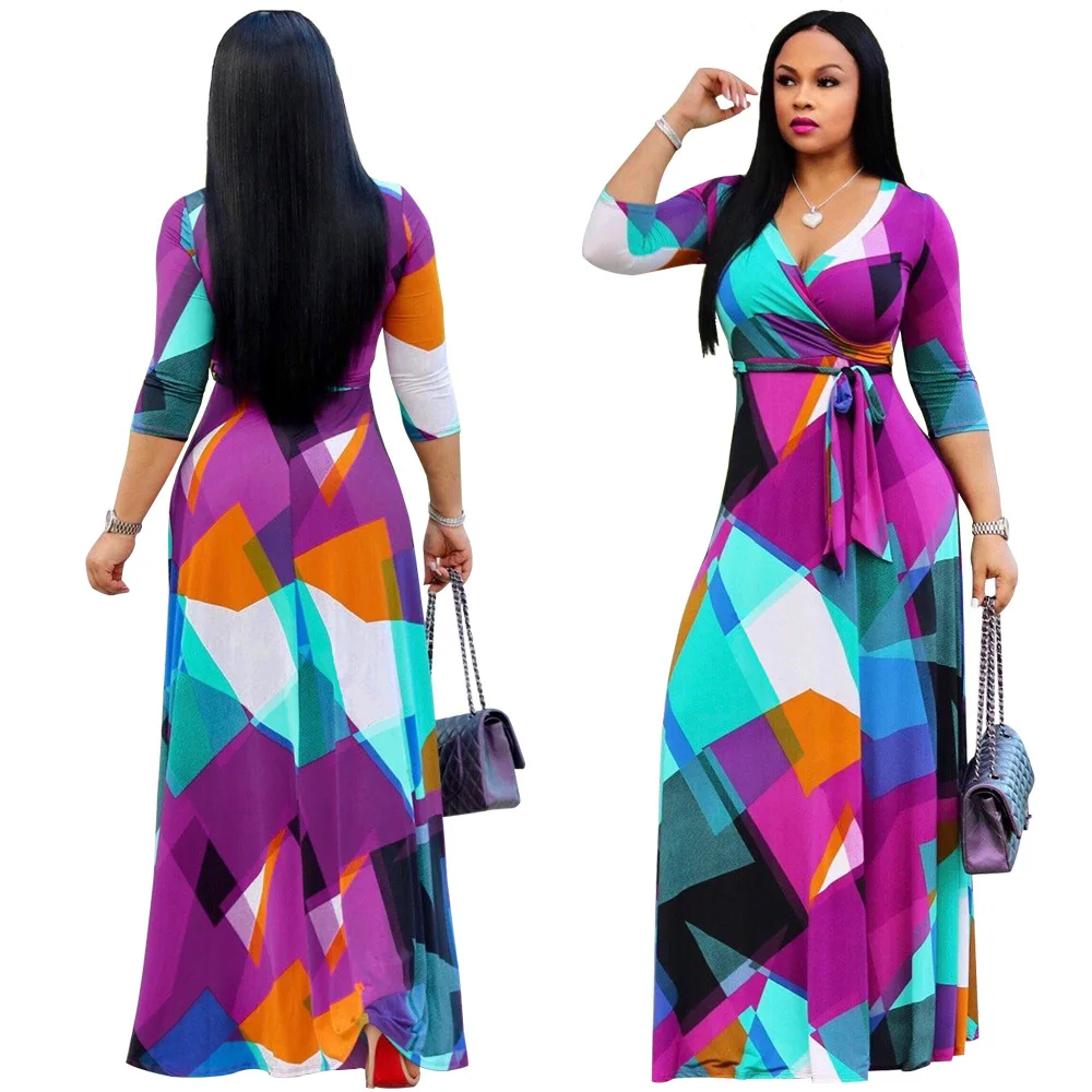 

2021Falda larga plisada women robes color blocking fashionable ladies dress women casual dresses