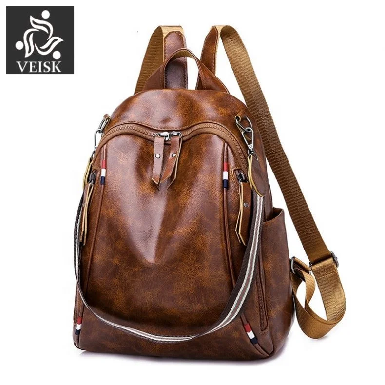 

Women Backpack School 2019 Quality Vintage Leather Female Teens Rucksack multi-functional Fashion Ladies Leisure Travel Bagpack