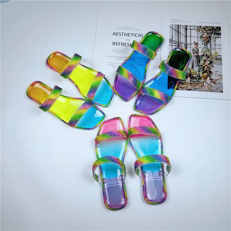 

New Summer Rainbow Holiday Beachgirl Pvc Sandals Wear Casual And Stylish Non-slip Jelly Women Slipper, Customized color