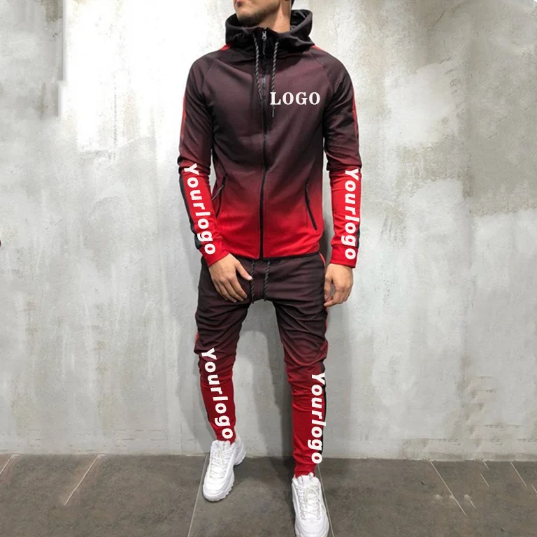 

Two Pieces Sweat Suit Male Jogger Gym Fitness Activewear Sports Wear Sets zip-up coat Jacket Men's Tracksuit With Customer Logo, Picture