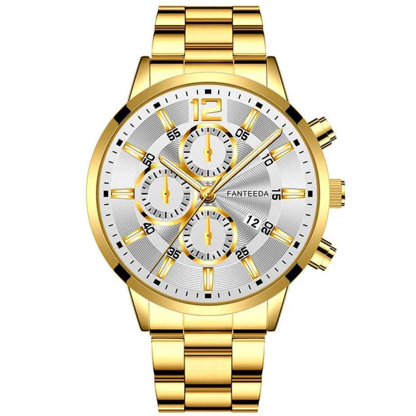 

Luxury gold stainless steel men's watch business round backlit dial automatic calendar watch men's quartz watch, Picture shows