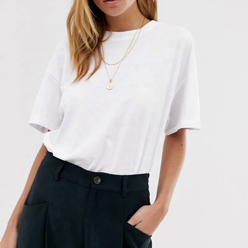 

High Quality Wholesale Oversized Cotton Tshirt White Dropped Shoulder Plain Women Tshirt
