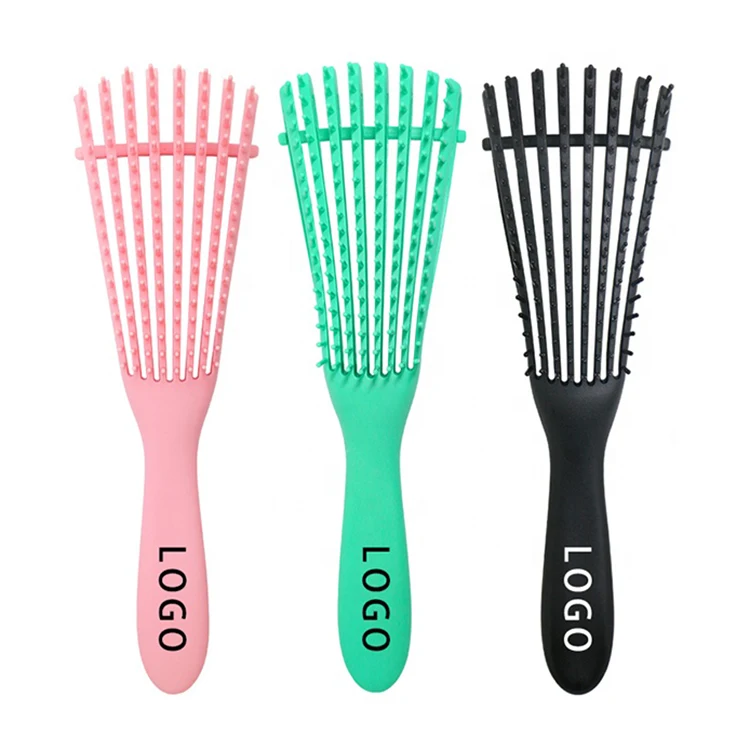 

Hairdressing Vent Feature Plastic Handle Magic Eight Rows Octopus Spare Ribs Comb Detangling Hair Brush, Black,green,pink