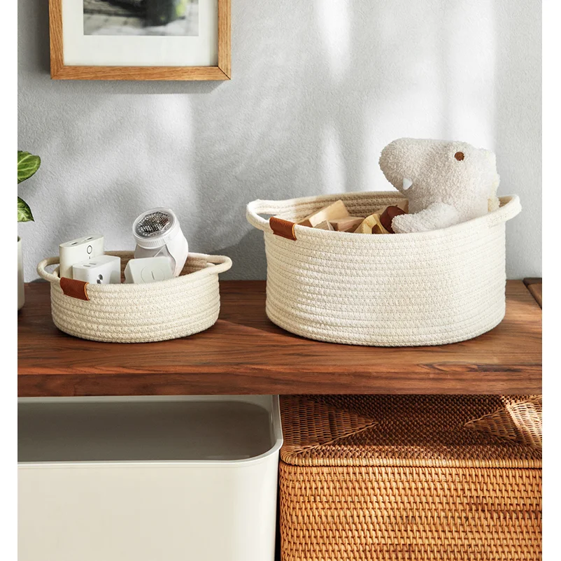 

2021 hot sale Cotton Rope Baby Toy Laundry Storage Basket with rope handle, Natural color