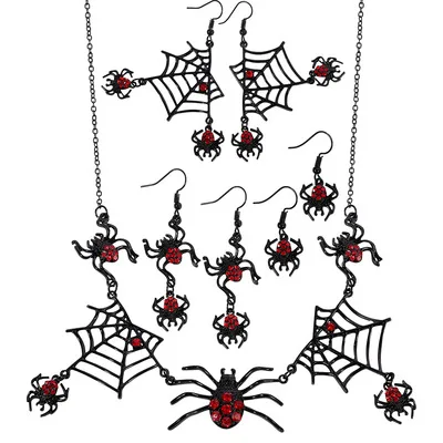 

Black Spider Web Earrings with Red Glass Rhinestones Halloween Dangling Earrings Punk Costume Halloween Jewelry