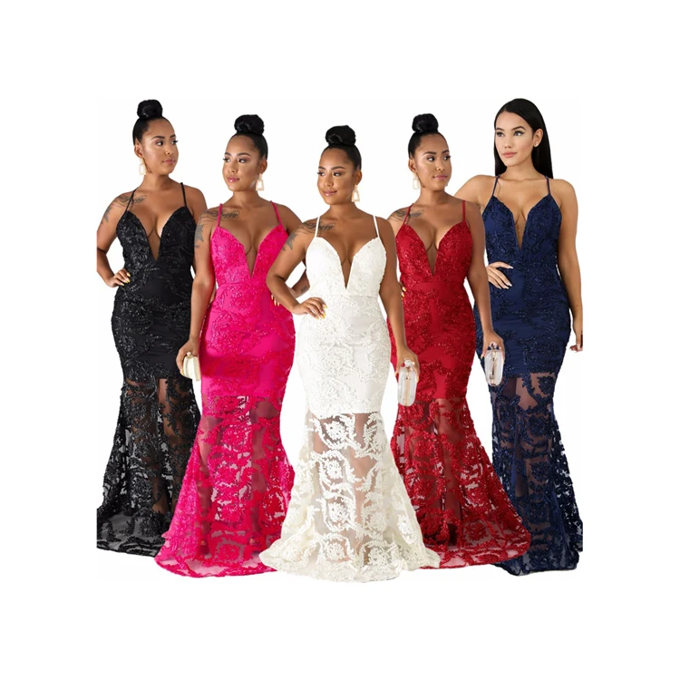

New year dresses women lady elegant Mesh Sling V-Chest Long Slim Fit Swing Mermaid party evening dresses, Customized color/as show