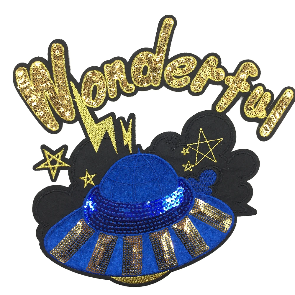 顶级设计地球星球亮片刺绣补丁