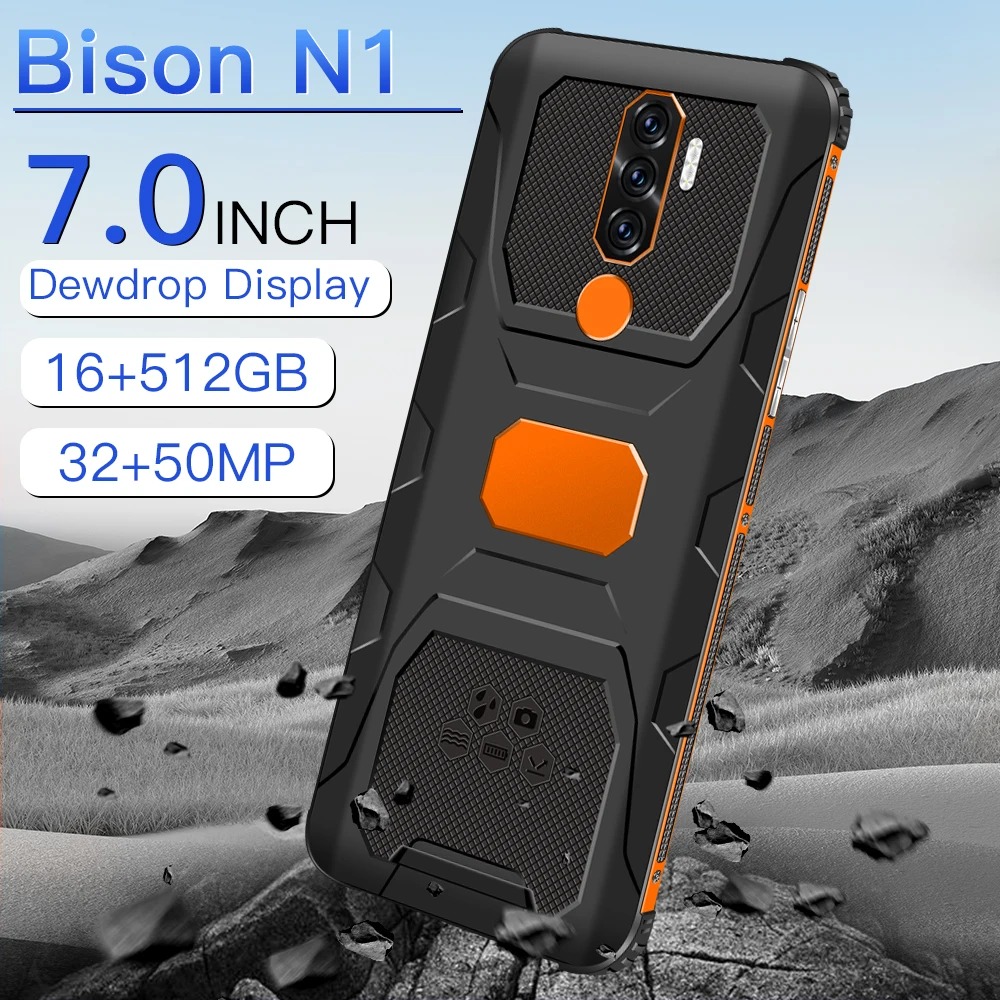 

Bison N1 7.0Inch Mobile phones 32+50MP 16GB+512GB Face unlock phones 4G 5G Android 11 Smart Mobile phones, Blue orange