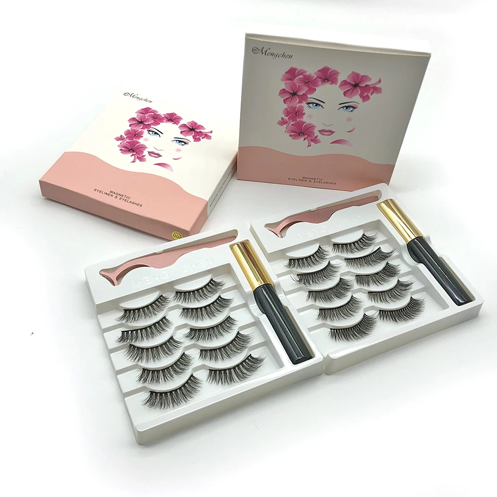 

5 Pairs False Magnetic Eyelashes With Waterproof Magnetic Liquid Eyeliner With Tweezers, Black