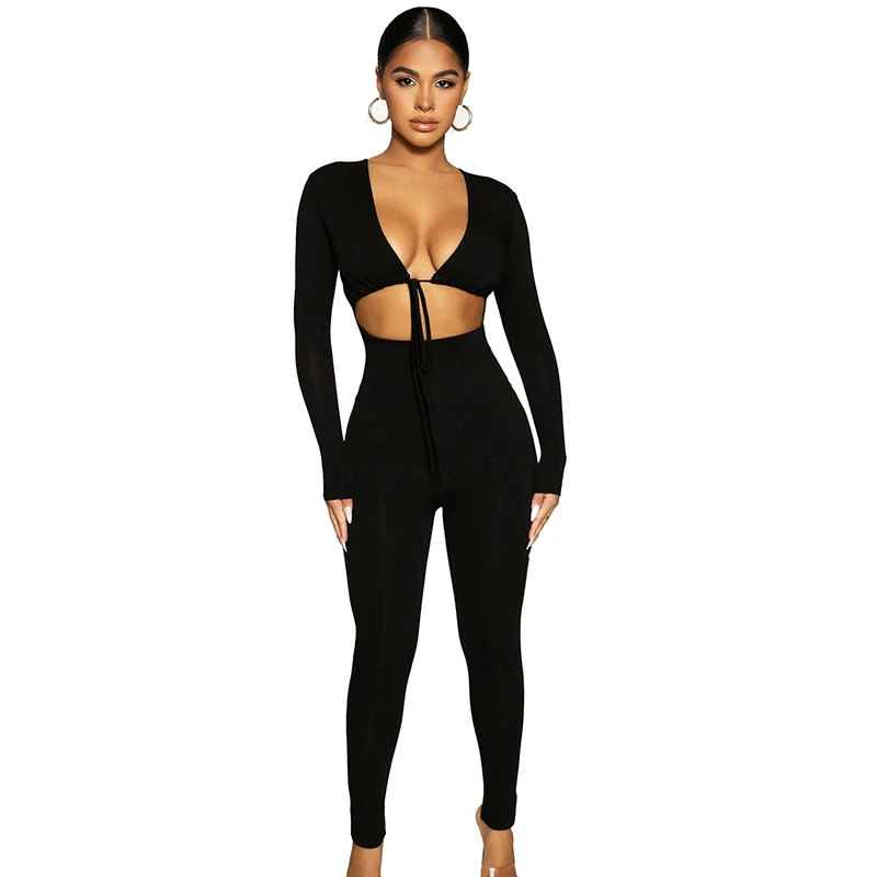 

LXY Solid Color Sexy Navel Tie Rope Jumpsuit New Summer Women's Clothing Women's Tight Jumpsuits