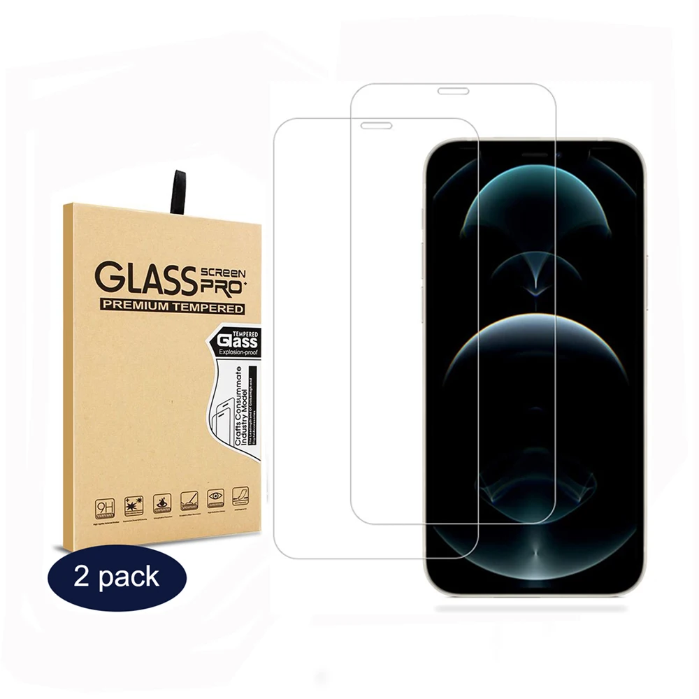 

for iPhone 12 tempered glass, 2 pack screen protector for iphone 12 Pro max, Hd transparent