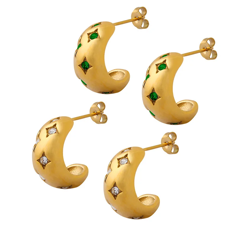 MARONEW Vintage Style 18k Gold Plated Stainless Steel Smooth Chunky zirconia Earrings For Women