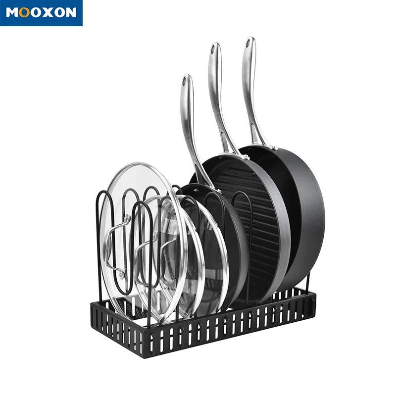 

Metal Kitchen Adjustable Pots Holder Pot Lid Rack Pan Rack Shelf Pots Pans Organizer, Black