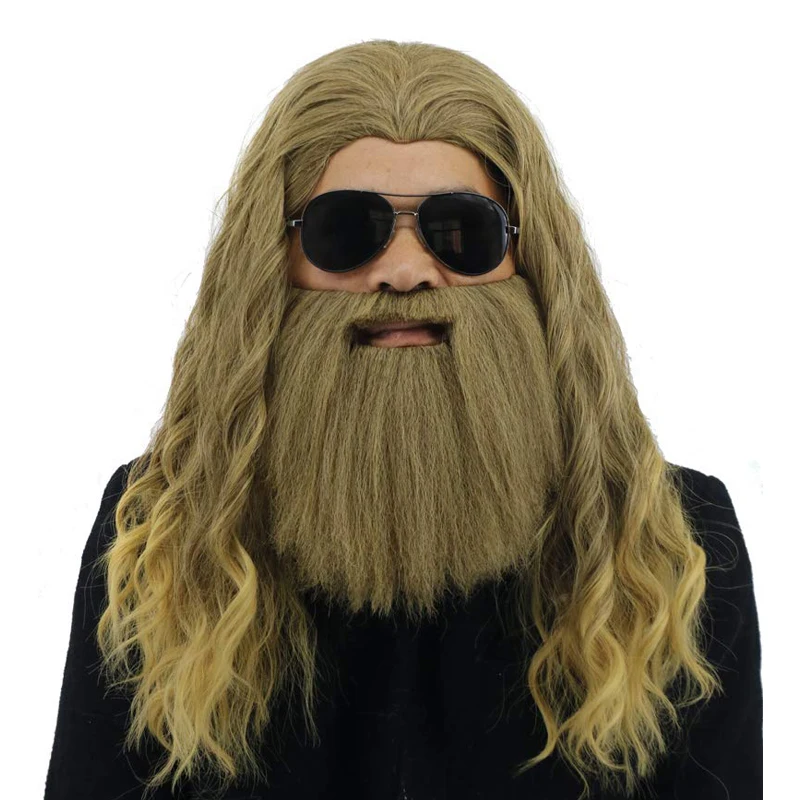 Thor Endgame Long Curly Blonde Wig Men Halloween Cosplay Hair Wig