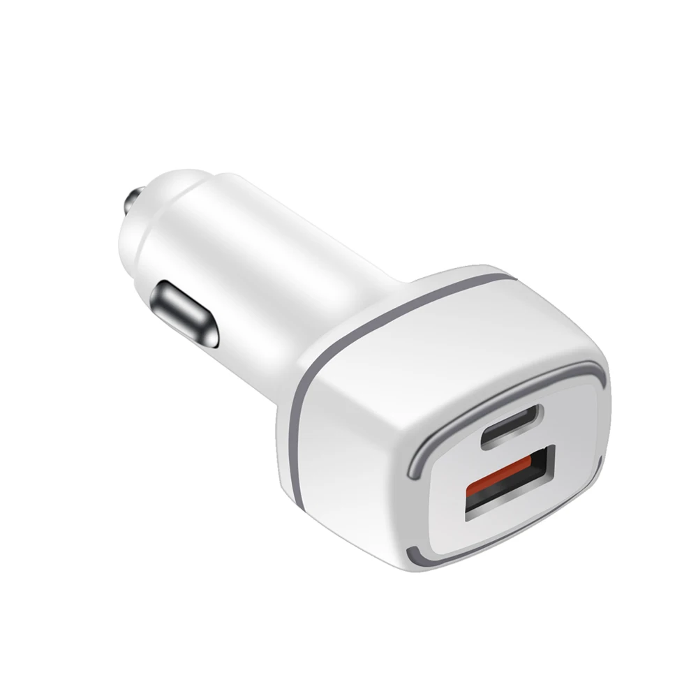 

Fast Charging Car Charger Dual Port USB And Type C Cell Phone Car Charger USB-C Car Charger, Black white