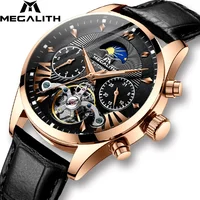 

MEGALITH 2020 Sun Pattern Good Meaning Luminous Water Resistant Different Material Band Automatic Mechanical Watch