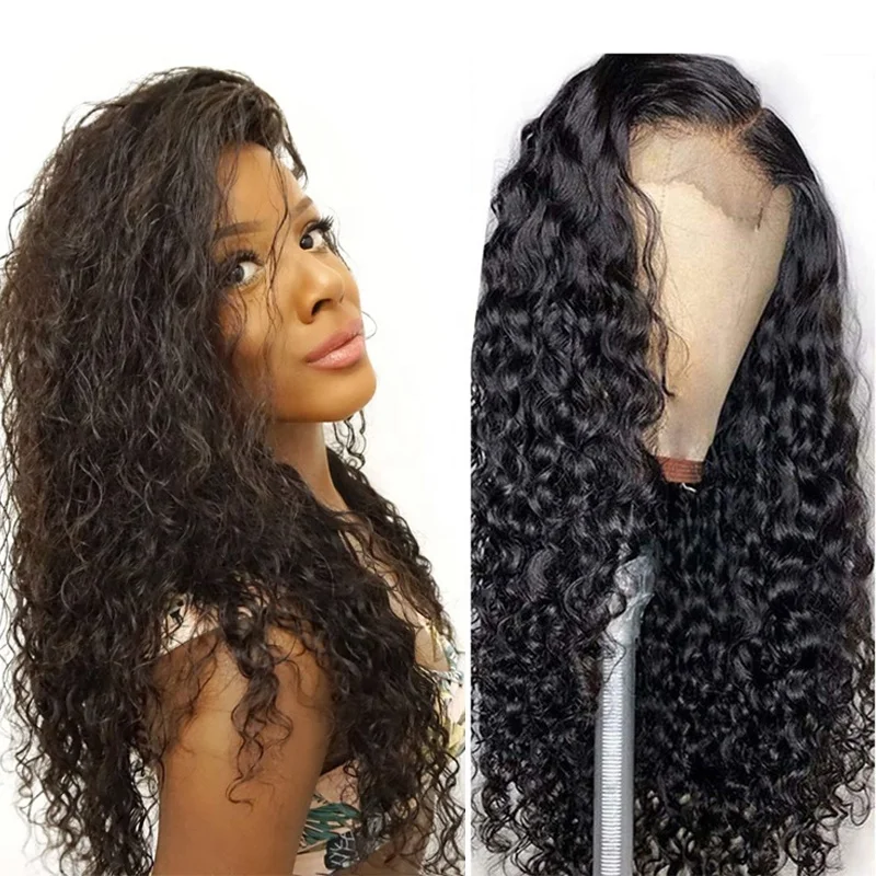 

Guangzhou China wigs New Product Customized 100% Brazilian Virgin Deep Wave hd lace front water wave lace frontal wig for women, Natural color lace wig