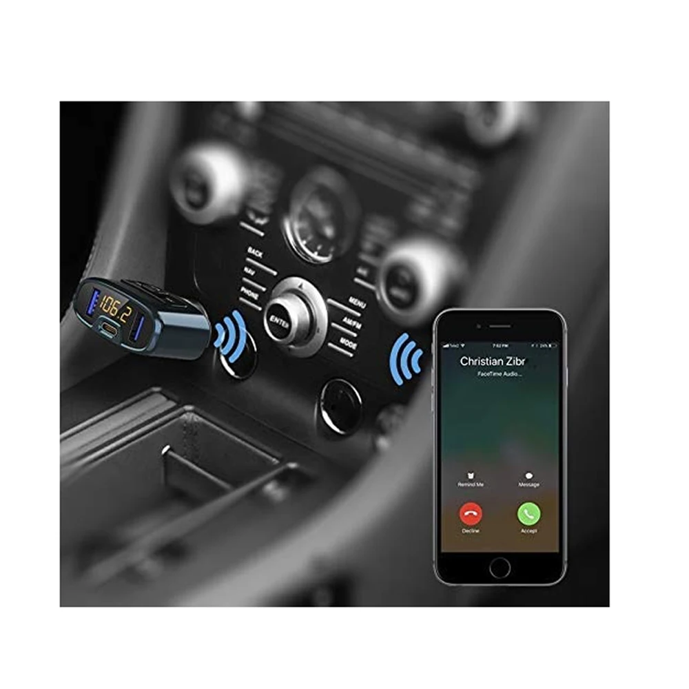 Upgraded Version Radio Transmitter Adapter for Car Bluetooth 4.2 FM Transmitter Hands-Free Calling Dual USB Car Charger Kit