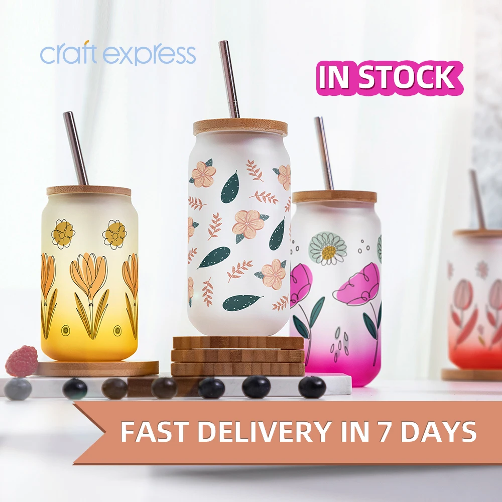 

Craft Express Wholesale Sublimation Blanks Glassware Borosilicate Frosted Glass Can Tumbler Custom Bottle Coffee Cups Glass Mugs