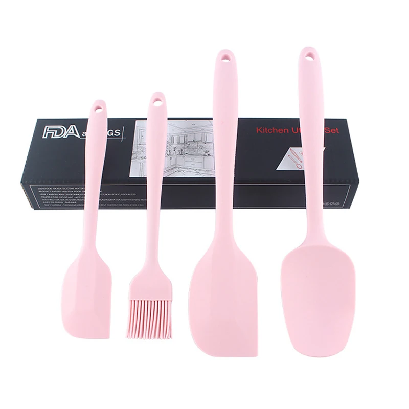 

Hot Selling Multi-function 4 PCS Cake Tools Scraper Set Heat Resistant Silicone Baking Pastry Spatula Set With Oil Brush
