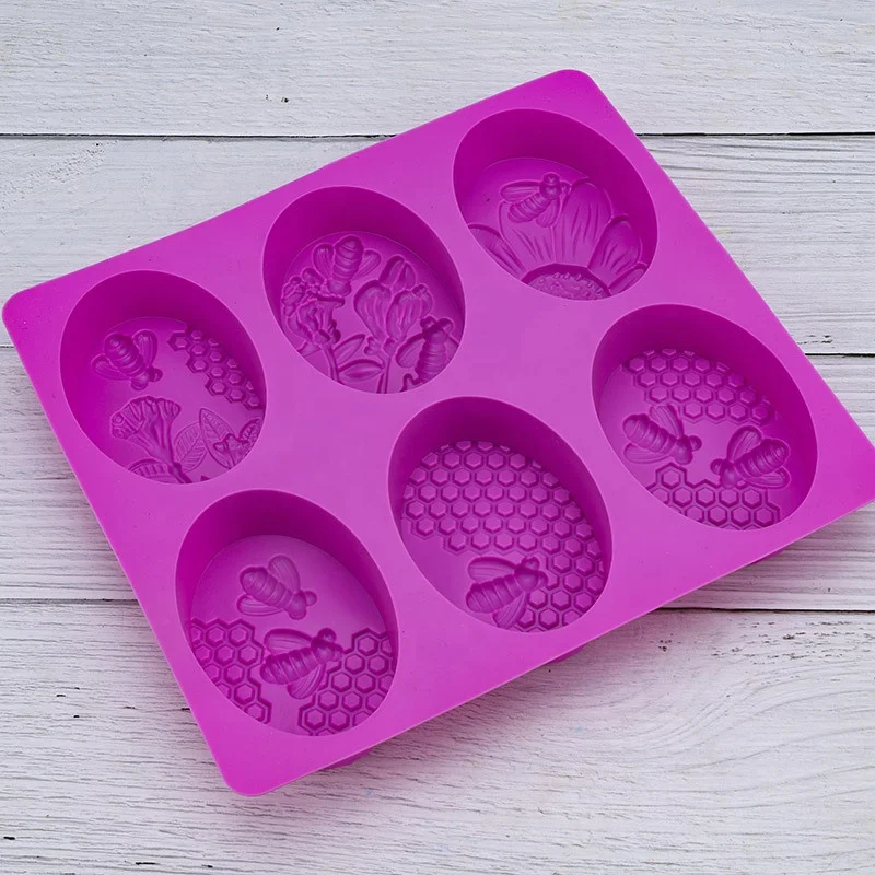 

Wholesale Oval rectangle hexagon Bee Silicone Soap Mold Honeycomb Molds for Chocolate Jelly Candy Making, Pink,purple