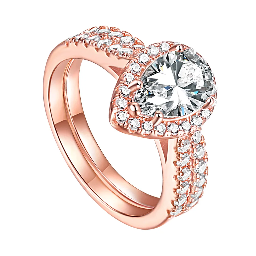 

SKA Wholesale Anillo Rings Hot Sale 925 Silver Rings Rose Gold Plated Rings Set Engagement Band For Women Gift, Picture