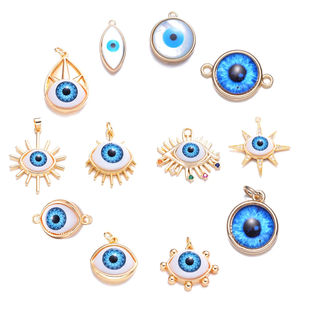 

Turkish Evil Eye Pendant Charms 18K Gold Plated Jewelry Accessories Jewelry Findings for DIY Jewelry Making Necklaces Bracelets, Gold color & white gold