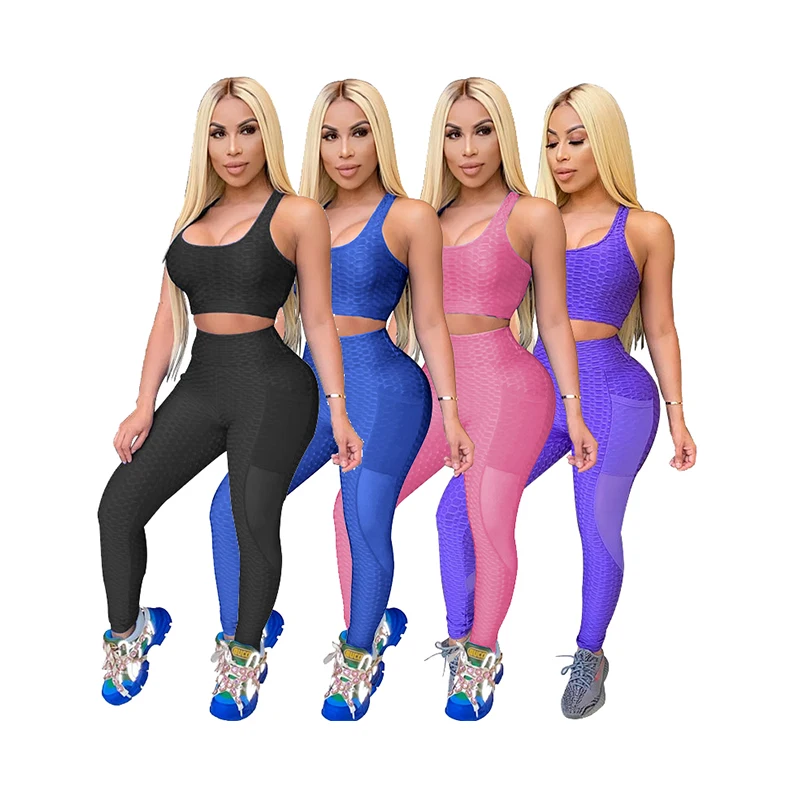 

Custom Logo Solid Color Sleeveless Sport Bra Bodycon High Waist Summer Work Out Women Legging Set