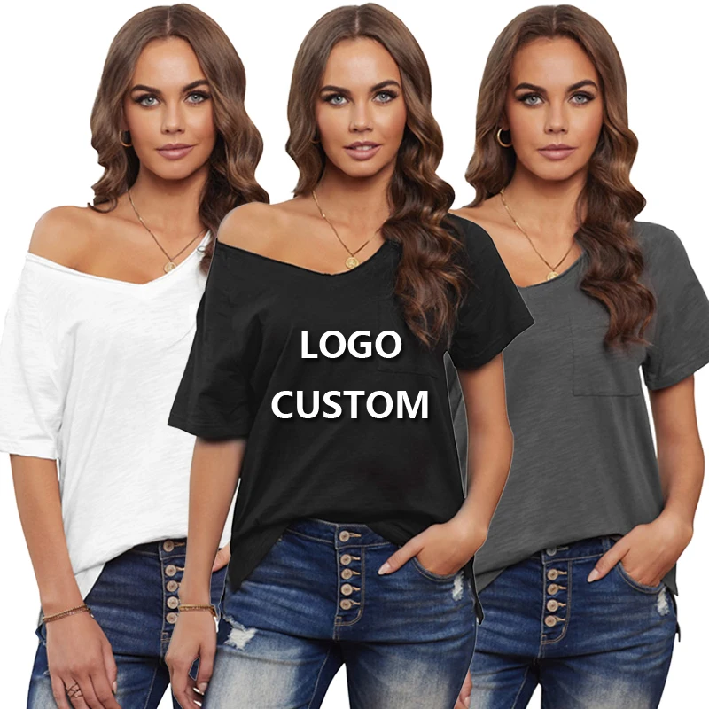 

Wholesale Fashionable OEM ODM Summer Plain Basic White Black Blank Female Custom Made Printing Logo Graphic Tee Woman T Shirt
