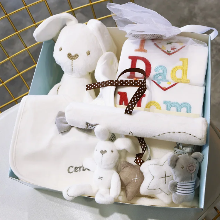 

Good Quality 100% Cotton Baby Romper Gift Set With Bunny Doll and Long Sleeved