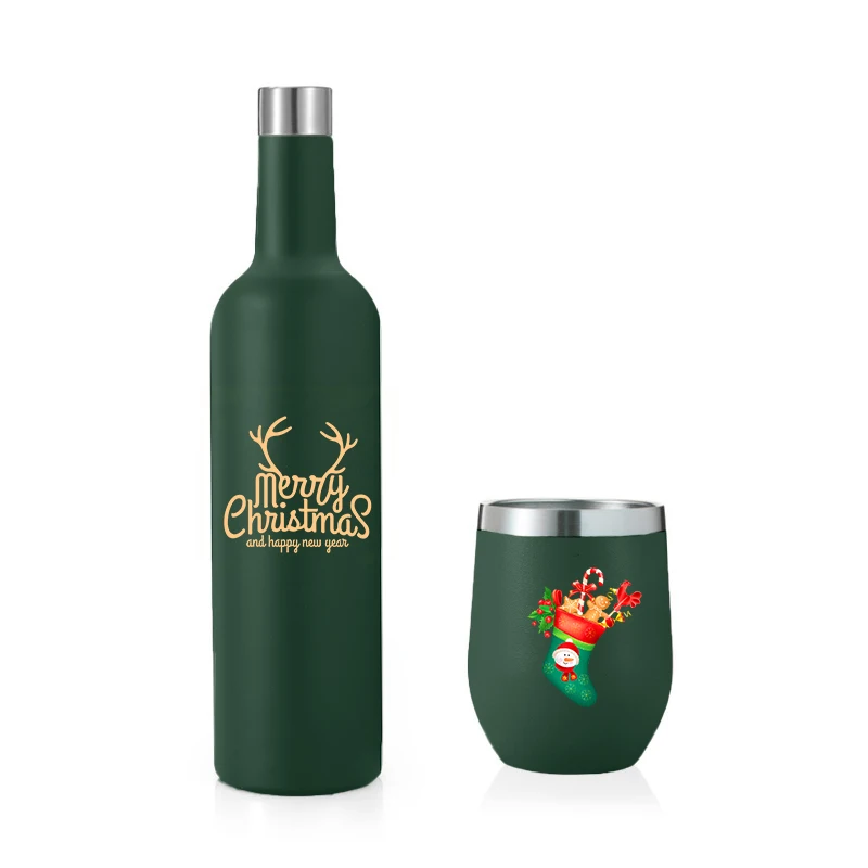 

Christmas gifts 8oz 12oz Double Wall Insulated Stemless steel Wine Tumblers custom design wine bottle cover empty wine bottle, Customized color