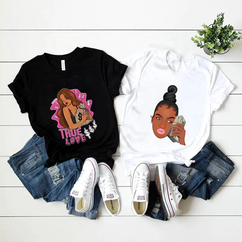 

Wholesale MAKE MONEY Not Friends Design T-Shirt Casual Graphic Tees Cotton Oversized Woman T Shirt, Picture showed