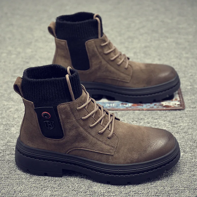 

Fashionable New British Style High Top Leather Matrin Boots Shoes For Men