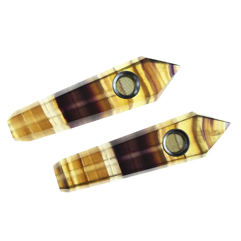 

Wholesale crystal smoking pipe yellow fluorite stone quartz pipe, Colorful