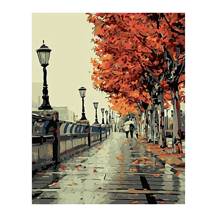 
DIY Street Scenery Oil Painting Paint by Numbers Drawing on Canvas Home Decoration Handpainted Handicraft 16x20