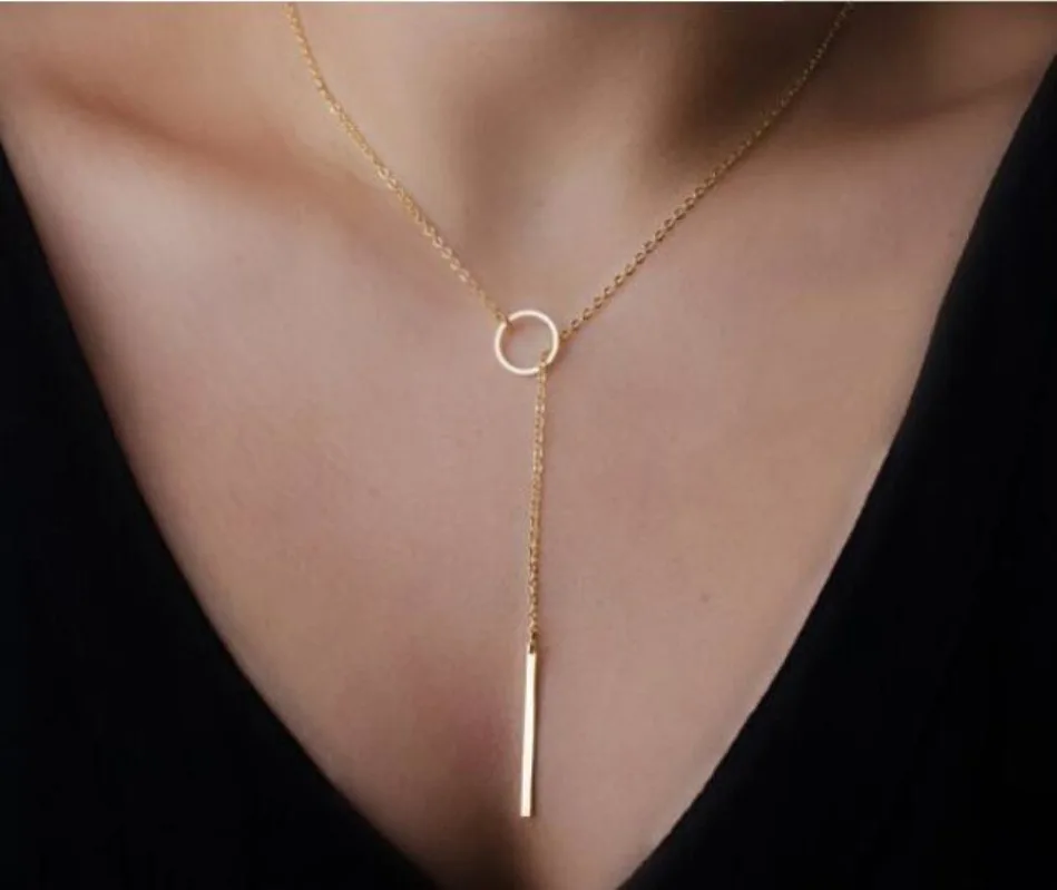 

Fashion Plated Metal Chain Bar Circle Lariat Necklace Long Strip Pendant Necklace For Women Accessories, Gold