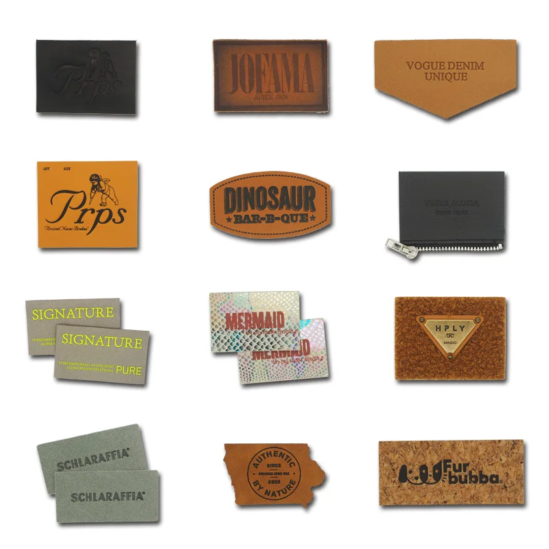 

Luxury Ready To Ship Novelty Custom Made Logo PU Leather Cork Label Patches Tags for Apparel