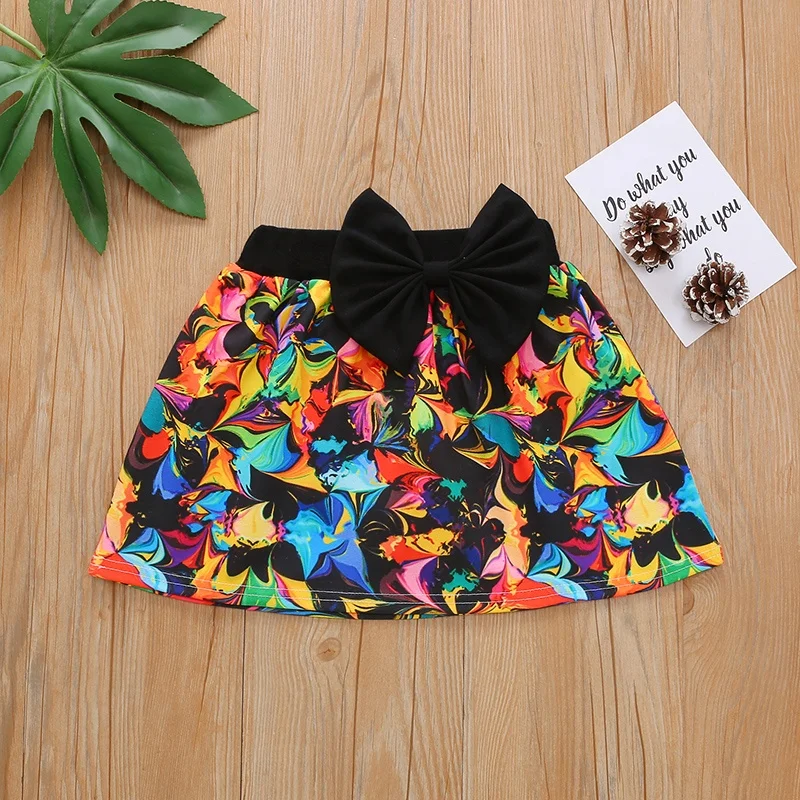 

2021 New Casual Cute Bow Elastic Waist Short Colorful Printing Mini Girls'Skirts Kids Skirt For Kid Girl, Customized color