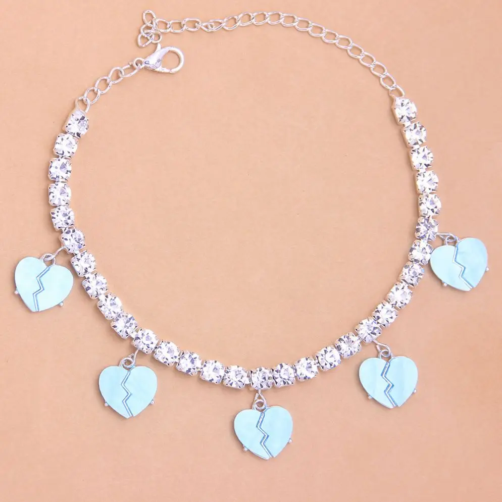 

Summer Split Heart Anklet Bracelet Tennis Acrylic Anklet for Women Rhinestone Adjustable Anklet